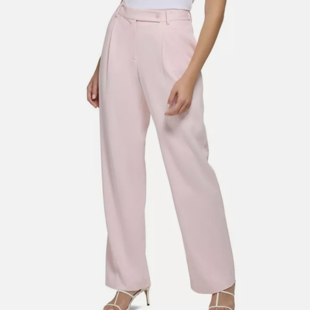 DKNY Elegant Pink Women's Solid Straight Suit Pants. Size 18